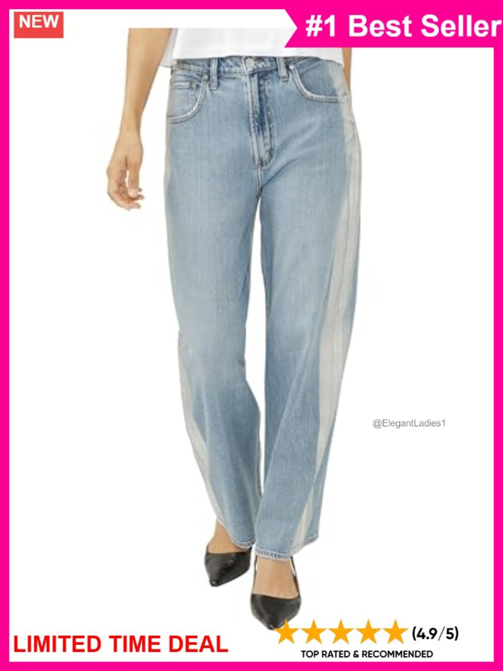 High Rise Wide Leg Jeans Mid Stretch 5-Pocket Silver Accents